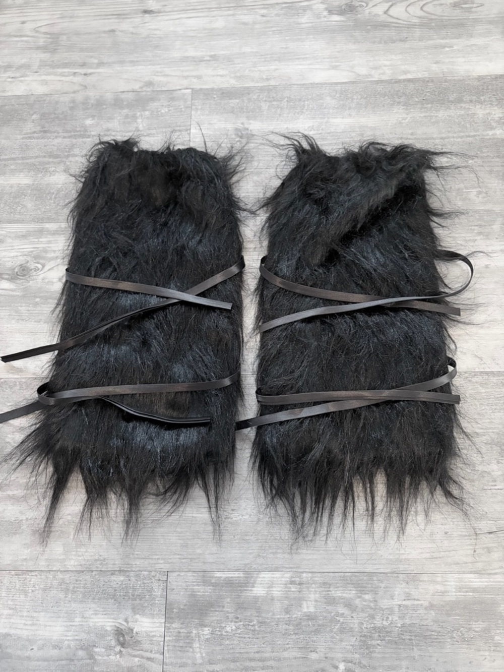 black fur lace up legwarmers
